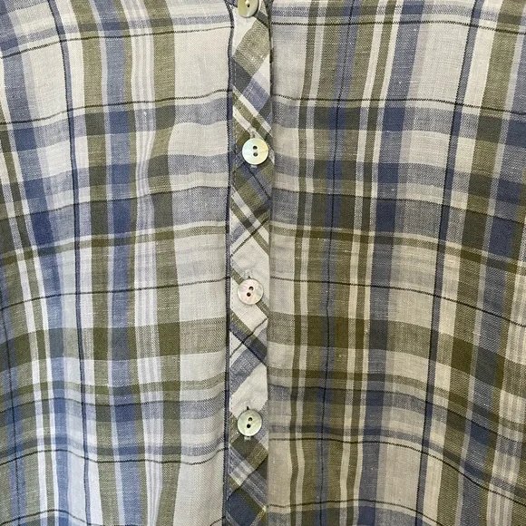 J. Jill Love Linen Blue and Green Plaid Linen Shirt with Pockets | Petite Small - Picture 8 of 12